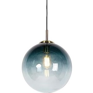 QAZQA - Smart hanglamp messing met oceaanblauw glas 33 cm incl. Wifi ST64 - Pallon | Woonkamer | Slaapkamer | Keuken - Glas Bol |Langwerpig - (niet vervangbare) led Geschikt voor LED - Max. 1 x 7 Watt