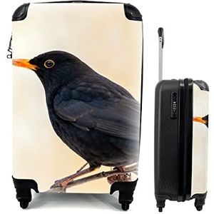 MuchoWow® Koffer - Merel - Vogel - Takken - Bes - Rood - Past binnen 55x40x20 cm en 55x35x25 cm - Handbagage - Trolley - Fotokoffer - Cabin Size - Print