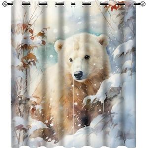 AEMYSKA Aquarel beren verduisterende gordijnen voor woonkamer winter landschap schattige dieren natuur raambehandeling thermisch geïsoleerde gordijnen voor slaapkamer 140 x 160 cm print doorvoertule