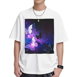 Achtergrond met nachtvlinders print dames katoenen T-shirts casual korte mouw tuniek tops ronde hals zomer basic losse pasvorm T-shirt, Wit, S