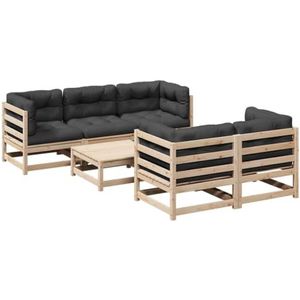 vidaXL 6-delige Loungeset met kussens massief grenenhout