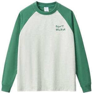 MYLLJBD Men'S Hoodies Men's T-shirts, Shirts | 305g Pure Cotton Embroidered Long-sleeved T-shirt Contrast Color Couple Loose Round Neck Sweatshirt-green-xl