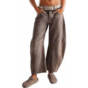 Barrel Jeans Vrouwen, Vintage Baggy Wide Leg Jeans Baggy Boyfriend Jeans Mid Rise Wide Leg Barrel Denim Ankle Pants (Color : Grey, Size : XL)