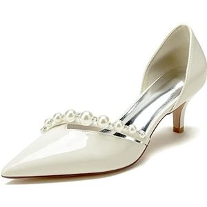 GHSIRUEU Vrouwen Fashion Pointed Toe Slip-on Pearls Dress Pumps Glitter Casual Lakleer Schoenen 2.36 Inches Hakken,Beige,36 EU