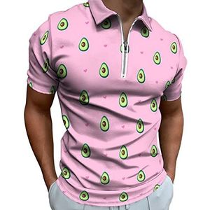 Avocado en harten op een roze heren poloshirt met rits T-shirts casual korte mouw golf top klassieke pasvorm tennis tee