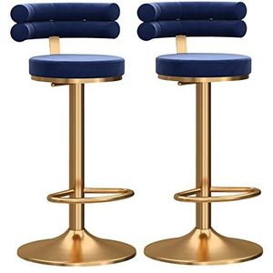 AADDFDD Barkrukken Barstoelen Verstelbare Barkrukken Moderne Fluwelen 360° Draaibare Counter Krukken met Gouden Basis Terug Hoge Armloze Bar Stoelen voor Thuis Keuken Blauw 1 Stks