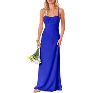 HPPEE Damesjurk met ronde hals, chiffon, bruidsmeisjesjurk, mouwloos, A-lijn, bruidsmeisje, spaghettiband, formele jurk, koningsblauw, 32