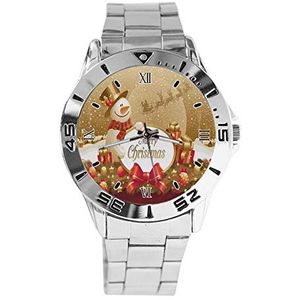 Merry Christmas Snowman Fashion Womens Horloges Sport Horloge voor Mannen Casual Rvs Band Analoge Quartz Horloge, Zilver, armband