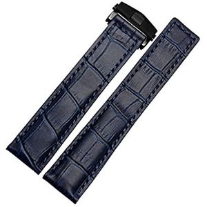Lederen armband 19mm 20mm 22m Compatible With tag Heuer horlogeband heren polshorloges band accessoires vouw gesp lederen horlogeband (Color : Blue black buckle, Size : 22mm)