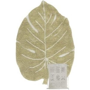 Lorena Canals Monstera Minions wasbaar tapijt in natuur en olijfgroen, handgemaakt, rechthoekig, gemaakt van natuurlijk katoen en milieuvriendelijke kleurstoffen, afmetingen: 75 x 100 cm