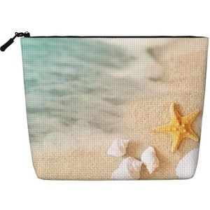 FZGGWYHL Strand Shell Zeester Gedrukt Fake Hennep Hennep Make-up Bag Dagelijkse Opbergtas, Zwart, Eén maat, Tas Organizer
