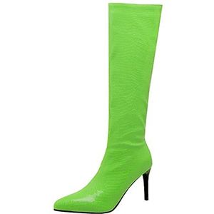 Onewus Elegante dijbeenlaarzen voor dames met stiletto-hakken en puntige kant voor feestjes, groen 2, 38 EU