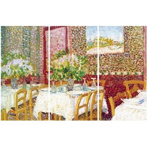 1art1 Vincent Van Gogh Poster Kunstdruk Op Canvas Interior Of A Restaurant, 3 Parts Muurschildering Print XXL Op Brancard | Afbeelding Affiche 120x80 cm