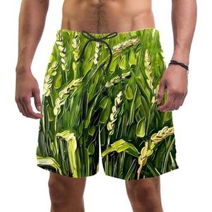 PAFEFO Groene Tarweveldprint Heren Board Shorts, Sneldrogend Strand Zwemmen Sport Pakken met Zakken, Print groene tarweveld, L
