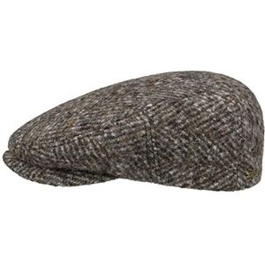 Stetson Kent Classic Herringbone Pet Heren - Made in Germany wollen cap flat hat met klep voering voor Herfst/Winter - 58 cm grijs
