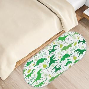 SEEKJOYS Shag vloerkleden voor slaapkamer, woonkamerdecoratie, groen dinosauruspatroon, zacht, donzig pluche tapijt 50 x 120 cm dinosauruspatroon modern antislip pluizig tapijt