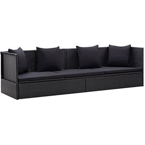 vidaXL Tuinbed met kussens poly rattan zwart