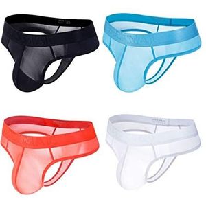 JOCKMAIL 4 Stks/pak Mens Sexy Slips Bikini Ijs Zijde Transparante Mannen Ondergoed Slips Sexy Homo Bikini Thongs Mannelijke Kant Slipje, 4 Kleuren Pack, XL