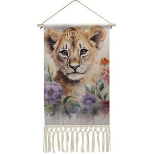 Aquarel Tijger Bloem Muur Opknoping Met Kwastjes Katoen Linnen Schilderen Tapestry Voor Slaapkamer Woonkamer Decor