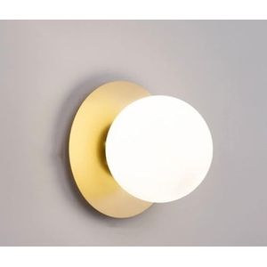 LANGDU Moderne minimalistische wandlamp uit het midden van de eeuw ijzeren wandkandelaar met witte bol glas E27 wandverlichting for slaapkamer bed studie trap hal (Color : Gold)
