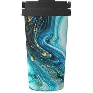 YJxoZH Turquoise Blauw Goud Marmer Print Herbruikbare Koffie Cup - Vacuüm Geïsoleerde Koffie Reismok voor Warme & Koude Dranken
