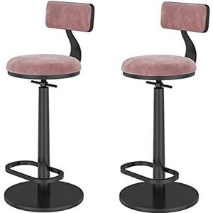 ShuuL Barkruk met rugleuning keukeneiland set van 2, verstelbare hoogte tegenstoel, draaibare hoge stoel met voetsteun metalen flanellen kruk, bistro, ontbijt kruk (kleur: roze)
