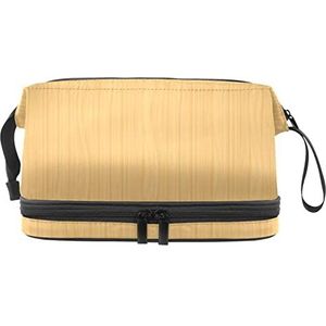 Multifunctionele opslag reizen cosmetische tas met handvat, geel hout textuur patroon, grote capaciteit reizen cosmetische tas, Meerkleurig, 27x15x14 cm/10.6x5.9x5.5 in