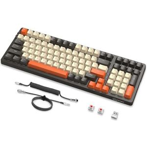 MAMBASNAKE K8 Kleurrijk mechanisch toetsenbord met 3 modi, 2.4G draadloos Bluetooth-pakking Gamingtoetsenbord met spiraalkabel, 19 RGB-lampen, Hot Swap rode schakelaar voor laptop PC Mac -Shimmer