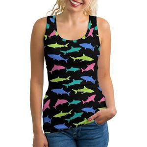 Kleurrijke haaipatroon vrouwen tank top mouwloos T-shirt pullover vest atletische basic shirts zomer gedrukt