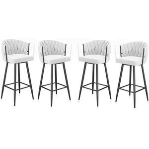 Bar krukken set van 4, draaibare fluwelen barkrukken moderne barstoel met rug, metalen frames voor keukeneiland, eetkamer, wit 65 cm, zwarte poot