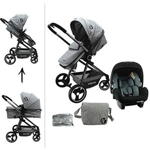 Kinderwagen 3-in-1 - Giulia - autostoel Beone (GRP 0+) aanbevolen 4 sterren ADAC - luiertas + regenbescherming - Nania (grijs China)