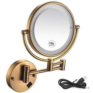 GVSIIOHRR Wandmontage Make-up Spiegel Vanity Spiegel Swivel Uitschuifbaar voor Badkamer Hotels Aangedreven, USB Oplaadbaar