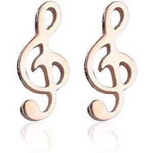BlackAmazement Set van 2 316L roestvrij stalen oorstekers muzieksleutel muziek rose goud zwart zilver dames, Roestvrij staal,