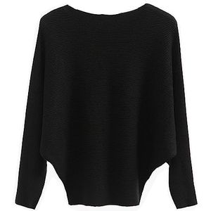 Vrouwen Trui Off Shoulder Batwing Mouw Losse Trui Effen Trui Gebreide Jumper Tops, Zwart, one size