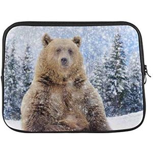 Laptophoes sluit wilde bruine beer in de winter laptoptas schokbestendige anti-kras draagtas, voor notebook, laptop computer, 15in