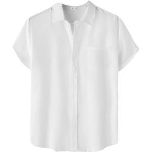 Herenkleding Shirt Man Korte Mouw Blouses T-shirts Hawaiiaans Katoen Korte Shirt, Wit, 3XL