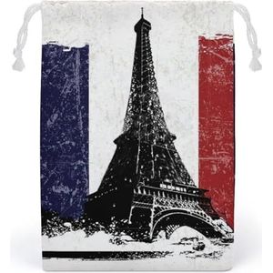 Eiffeltower Frankrijk Vlag Canvas Trekkoord Zakken Herbruikbare Opbergtas Gedrukt Geschenken Sieraden Case Pouch Organizer Voor Reizen Thuis
