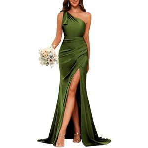 KURFACE Eén-schouder galajurk met split voor dames, mouwloos, zeemeermin, bruidsmeisjesjurk, formele feestjurk, Olijfgroen, 32