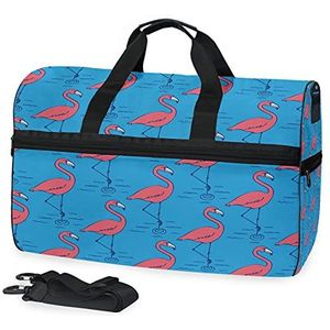 Sport Zwemmen Gymtas met schoenen Flamingo Blauw Art Compartiment Weekender Duffel Reistassen Handtas voor Vrouwen Meisjes Mannen