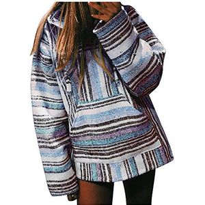 KaloryWee Plus Size Hoodies voor Vrouwen Streep Gedrukt Herfst Winter Oversized Hooded Pullover Jas Met Zakken, Paars, XXL