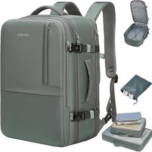 MOLNIA Grote reisrugzak, 47L Carry On rugzak, 17,3 inch laptoprugzak goedgekeurd voor vluchten, uitbreidbare zakelijke koffer, Grijsgroen (met verpakking kubussen), X-Large-Expandable, Reisrugzak