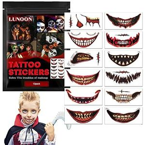 10 Pcs Halloween grap make-up tijdelijke - Set van 12 Zombie Stitch litteken korst tijdelijke gezicht tatoeages,Eenvoudig aanbrengen Lip Tijdelijke Halloween Prank Props voor Dames