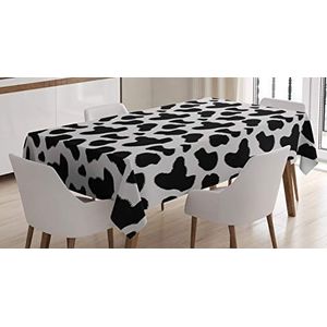 ABAKUHAUS Cow Print Tafelkleed, Koe verbergen Black Spots, Eetkamer Keuken Rechthoekige tafelkleed, 140 x 200 cm, Charcoal Grey White