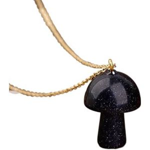 Crystal Mushroom Pendant Necklace Women Fashion Labradorite Stone Craft Jewelry Gifts (Color : Silver_Blue Goldstone)