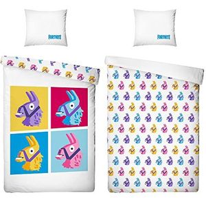 Fortnite omkeerbaar beddengoed Lama 135 x 200 cm + 80 x 80 cm 100% katoen renforcé-linon-kwaliteit kinderbeddengoed Battle Royale Loot Lake Salty Springs Tilted Towers Skins 2 motieven ritssluiting