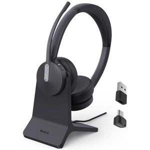 Yealink BH70 Draadloze Bluetooth-headset met standaard, met microfoon voor werk, tot 35 uur sprekende batterijduur, 3 ruisonderdrukkende microfoons, teamgecertificeerd, ≤90 min snel opladen, geen