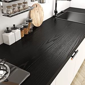 Livelynine Zwart Kleverig Zwart Plastic Zwart Hout Behang Zelfklevende Keuken Teller Vinyl Wrap voor Meubels Werkbladen Keuken Kast Stickers Badkamer Waterdicht Contact Papier 40CMx2M