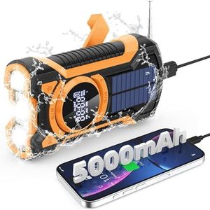 Wind Up Radio, 5000mAh batterij draagbare handslinger noodradio met Bluetooth-luidspreker, zonnelader Power Bank, AM/FM-radio's met SOS-alarmzaklamp voor binnen en buiten noodapparatuur