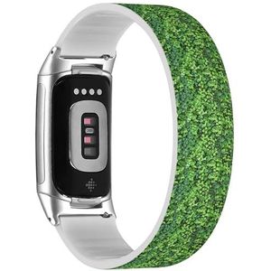 RYANUKA Solo Loop band compatibel met Fitbit Charge 5 / Fitbit Charge 6 (groene klimplant textuur) rekbare siliconen band band accessoire, Siliconen, Geen edelsteen