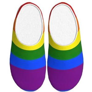 EdWal Regenboog print Winter Warme Slippers Indoor Anti-slip Pluche Slippers Ontspannen Thuis voor Vrouwen Mannen, Zwart, 37.5 EU